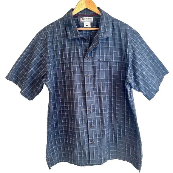 Columbia Men's Navy Blue Checkered Short Sleeve Button Down Casual Shirt Size XL - Picture 1 of 7